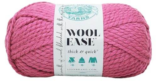 Lion Brand Yarn Wool-Ease Thick & Quick Yarn, Soft and Bulky Yarn for Knitting, Crocheting, and Crafting, 1 Skein, Raspberry