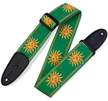 Levy's Leathers Sun Motif Series Gitarrengurt | Breite 5 cm | Grün Gelb Sonnenmotiv | (MPJG-SUN-GRN)