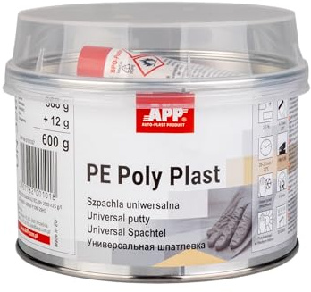 App Poly Plast - Stucco Poliestere Universale bicomponente | Stucco per carrozzeria, Metallo, Ferro, plastica, Alluminio, Cemento, Legno | Resina Poliestere con indurente | Beige Chiaro | 0,6 kg