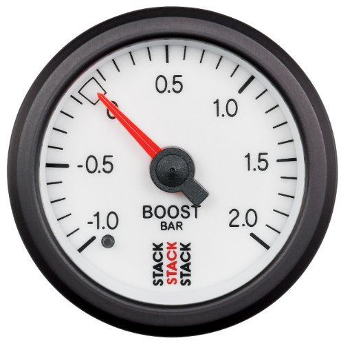 Stack ST3161 White 52mm -1 to 2 Bar Universal T-Fitting Mechanical Boost Pressure Gauge