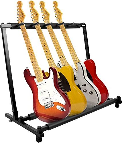 Kuyal 5 Holder Guitar Stand,Multi-Guitar Display Rack Folding Stand Band Stage Bass Acoustic Guitar, Black