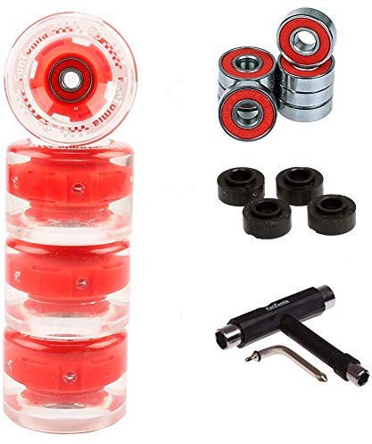 FunTomia 4 Stück (LED) Longboard/Skateboard/Mini-Board Rollen (Big Wheels) in 65x45mm 80A inkl. ABEC-9 Kugellager und Metall Spacer 80A Rollenhärte