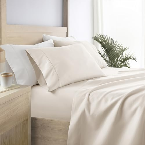 Linen Market Double-Brushed Microfiber Queen Sheet Set 4 Piece – Oeko-TEX Certified Ultra Soft & Wrinkle-Free - 16 Deep Pocket Sheets - Easy Care Queen Size - Ivory