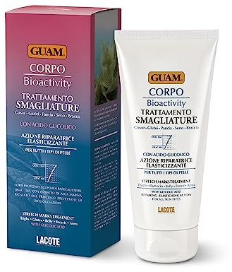 Guam, Bioactivity Anti-Dehnungsstreifen-Körpercreme, Dehnungsstreifen-Behandlung mit Guam-Meeresalgen und Glykolsäure, elastifizierende, reparierende Wirkung, Made in Italy, 150 ml Packung