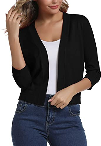 Urban CoCo Women's 3/4 Sleeve Cropped Cardigan Sweater Elegant Shrugs for Women (M, Black)