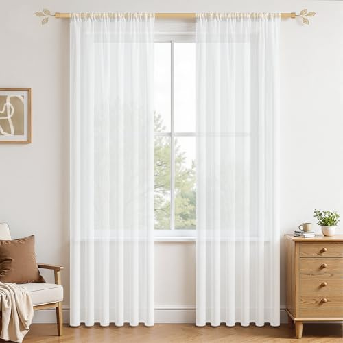 MRTREES 2 Pièces Rideaux Voilage Blanc 140x225 cm (LxH) Passe Tringle Semi-Transparent Décoration d'Intérieur Fenêtre de Salon Moderne Chambre de Fille Enfant Cuisine Balcon Placard