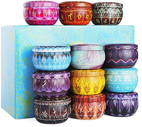 12 Duftkerzen Geschenk Set 100% Natürliche SojaWachs-Kerze 12 Verschiedene Aroma Kerzen für Aromatherapie, Massage, Stress Abzubaue, Duftkerzen für Weihnachten,Geburtstag, Muttertag