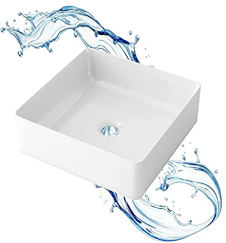 Starbath Plus - Lavabo Blanco de Cerámica - Con Forma Rectangular - Medidas 31 x 31 x 11 cm - Ideal para Poner sobre Encimera de Muebles de Baños y Aseos