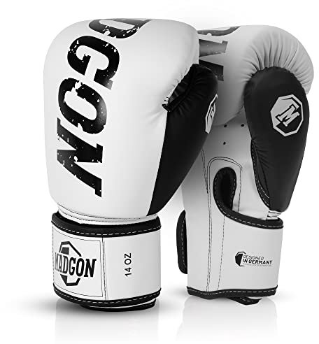 MADGON Premium Boxhandschuhe aus bestem Material für Lange Haltbarkeit, Männer und Frauen Kickboxhandschuhe für Kampfsport, MMA, Sparring, Muay Thai und Boxen 10 12 14 16 oz inkl Beutel
