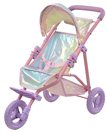 Olivia's Little World Doll Jogging-Style Pram with Canopy, Storage Underneath, Iridescent and Pink and Purple