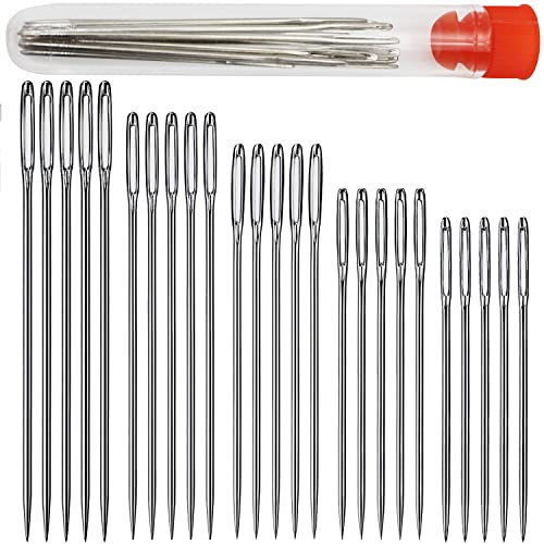 LRMYS Big Eye Hand Sewing Needle Set, Sharp Head Large Eye Stitching Needles Yarn Knitting Tool with Bottle for DIY Handjob Cross Stitch Sew Mend, 5 Different Sizes 25 Pcs