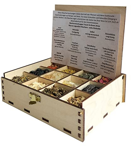Röklåda presentförpackning med 12 sorter rökelseblandningar sorg & fäder, 14 x 10 x 4 cm