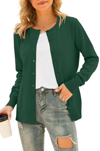 DEARCASE Cárdigan De Punto De Manga Larga con Parte Delantera Abierta para Mujer, Suéter De Cuello Redondo con Botones, Jersey Ligero De Color Sólido