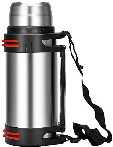 Olerd Thermosflasche Thermoskanne 3.0L, Isolierkanne Edelstahl Trinkflasche, Isolierflasche mit 2 Trinkbecher, Doppelwandisolierung Camping Wasserflasche mit Schultergurt und Handle, 24h Heiß & Kalt