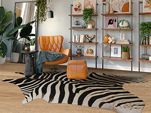 Guyi Rare Large Zebra Rug 7.6 X 6.2 ft Premium Cowhide Rugs for Bedroom Living Room Dining Room Brown Animal Rugs Cow Print Non Slip Cow Area Rugs