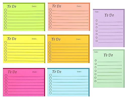 Newplenty 8 Bloc-Notes To Do List,Notes Autocollantes Colorées avec Lignes,Sticky Notes Adhésifs pour le Bureau, la Maison, l'école (400 Feuilles au Total) (10 x 7 und 8.9 x 7.6 cm)