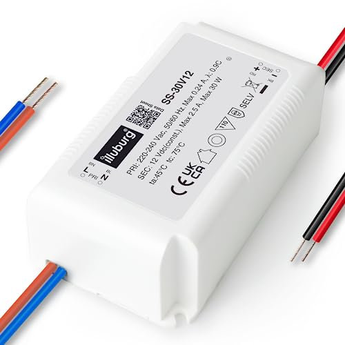 illuburg LED Trafo 12V 30W Flackerfrei für LED Strip G4 GU5,3 Einbau LED Netzteil Treiber Transformator Driver
