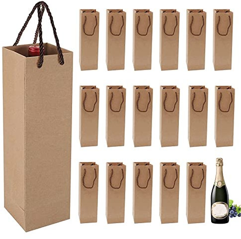 Bolsas de Vino Kraft Premium con Asas (20 unidades) - Ideales para Navidad, Bodas, Fiestas - Almacenamiento Elegante y Ecológico para Botellas