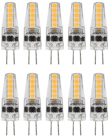 FTVOGUE Bombillas G4 Regulables, 10 bombillas LED G4, 2 W 3000 K AC 12-24 V Bombillas Regulables Base Bi-Pin para Lámpara de Mesa de Plafón
