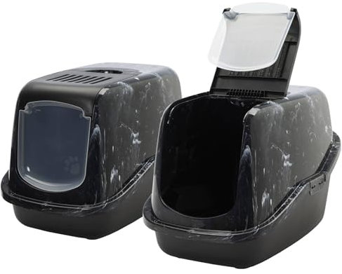 2er Sparpack Katzentoilette Katzenklo Nestor Haubentoilette schwarz-marmor 56 x 39 x 38,5 cm