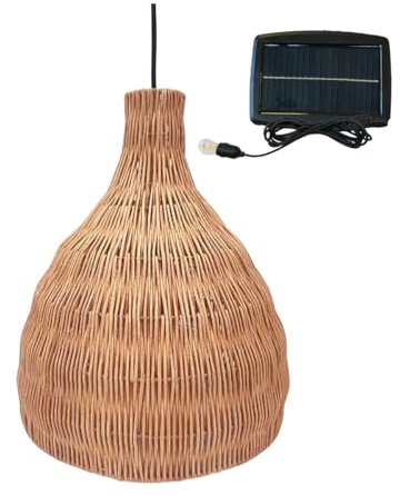 Lampada a sospensione solare BELLA SOLAR in rattan naturale con cavo ibrido di rete e solare 5 m di lunghezza