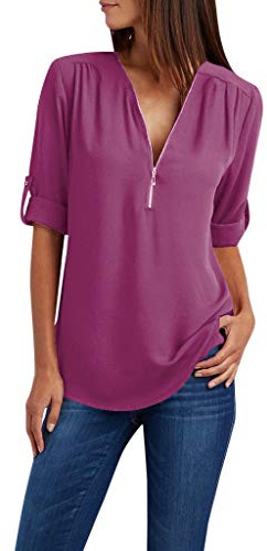 Tallas Grandes Camiseta Mujer,Camisetas Manga Corta Mujer Casual Camisas de Cuello en V con Cremallera Color Sólido Blusas Multicolor Informal Corte Suelto Camisetas Mujer Verano 2024