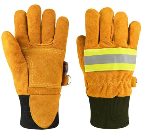 Firefighting Gloves, Firefighter Flame Retardant Heat Insulated Gloves Gloves, Safety Work Gloves with Reflective Strip for Welders Firefighter