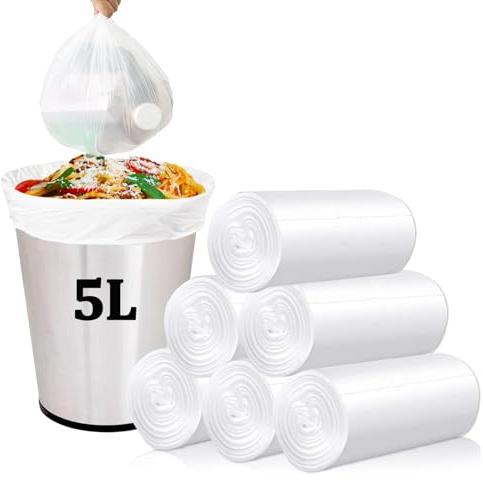 XOTOZO Small Bin Bags 120 PCS, 5L/1.2 Gallon Pedal Bin Liners, Clear Trash Can for Bathroom, Kitchen, Toilet, Bedroom and Office, Unscented White Garbage Bags