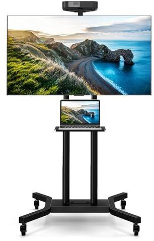 COSTWAY Mobile TV Stand on Wheels for 32-70 Inch TVs & Screens, Height Adjustable TV Cart with Lockable Wheels, Projector & AV Shelf, Rolling TV Trolley Holds Up to 50KG, Max VESA 600x400mm