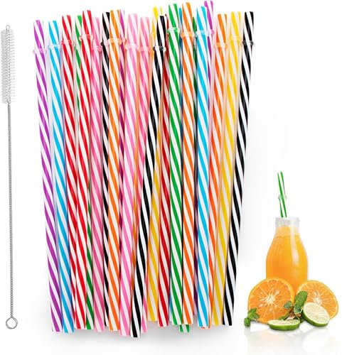 Redreo Lot de 25 pailles réutilisables, en plastique, avec brosse à paille, passent au lave-vaisselle, pailles pour smoothies, jus, cocktails, boissons chaudes