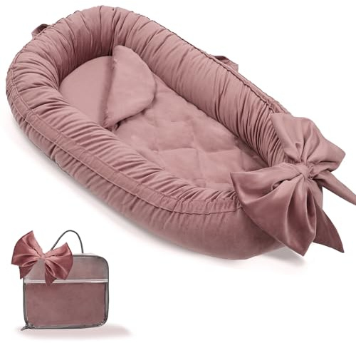 EAQ Baby Nest Pod for Newborn,Baby Sleep Pod Soft Breathable Napping or Traveling for 0-12 Months,Travel & Baby Essentials for newborn (Bean paste pink)