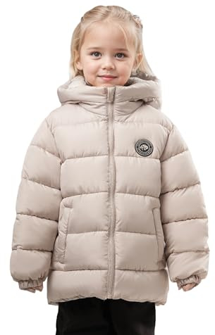 SOLOCOTE Abrigo de invierno para niñas impermeable relleno sintético forro polar capucha chaqueta acolchada Beis 6 años