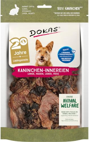 DOKAS kaninslaktbiprodukter | dubbelpack | 2 x 100 g | naturligt mellanmål för hundar | Innehåller lungor, mage, lever och hjärta | belöningsmellanmål | Även ett artlämpligt barfmellanmål