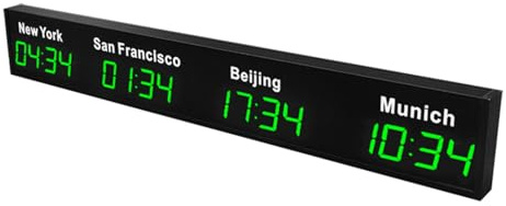 LJYKBFL Orologio con fusi orari mondiali, Orologio Digitale con più fusi orari, Orologio Mondiale a LED, Orologio Mondiale con 3/4/5 Città, per aziende multinazionali, Hotel, uffici, 4City-Green