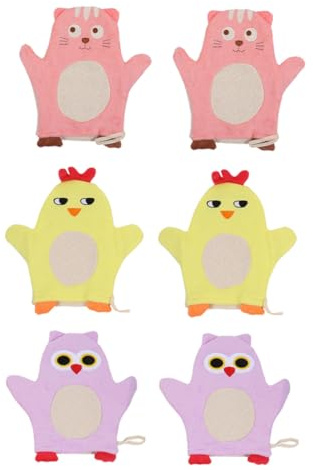 TOBBOMEY 6 piezas Guantes de Baño para Niña con Diseño de Animales Suaves y Cómodos de Toallitas para Higiene Infantil para Piel Sensible y Baño Lúdico Colores Surtidos