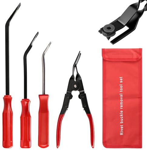 4 delars tångset för dörrpanel plastnita demontering av clips och paneler med 1 förvaringspåse för bilservice och gör det själv