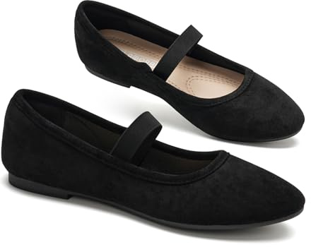 GLAMORA Merceditas Mujer Bailarinas Manoletinas Mary Jane Ante Sintético Tira Elástica Zapatos Planos Flexibles Antideslizantes Transpirables Plantilla Acolchada Suela Goma black-38