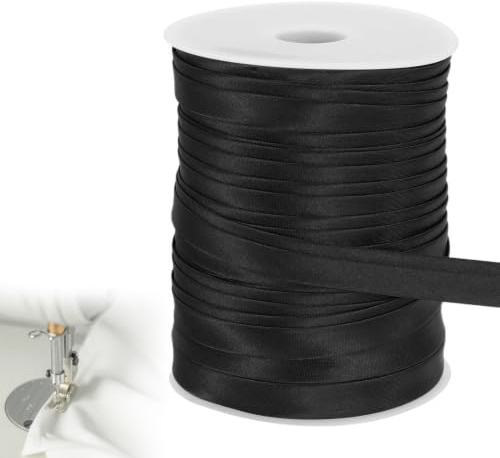 Ranjima snedband 25 mm x 50 m, dubbelvikt kantband av polyester, satin för sömnad, tygband för kläder, quiltning, gör-det-själv-hantverk, kantband för väskor hemtextilier, svart