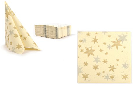 AROBA 50x Airlaid Servietten (Champagner mit Sterne, 40x40 cm) - Hochwertige Servietten - Stoffähnlich - Wintermotiv - Advent - Silvester - Christmas - Weihnachten