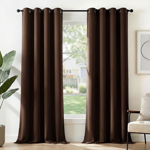 Deconovo Christmas Curtains Blackout Curtains for Bedroom Super Soft Solid Thermal Insulated Eyelet Blackout Curtains Bedroom 55 x 114 Inch Chocolate 2 Panels
