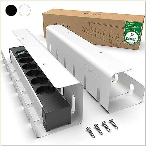 UNITURE® Kabelkanal Schreibtisch [DEKRA Zertifiziert] - 2er Set Kabelmanagement Schreibtisch - 2x40cm Kabelhalter Schreibtisch - Kabelführung Schreibtisch - Cable Management Under Desk - Weiß