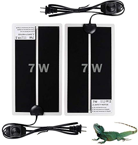 KABASI 2PCS Reptile Heating Mat, Waterproof Reptile Heat Pad Under Tank Terrarium with Temperature Control, Safety Adjustable Reptile Heat Mat for Turtle, Tortoise, Snakes, Lizard, Gecko, 7W
