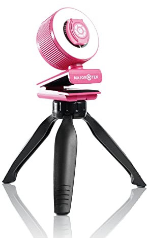 MAGGIORE LUXURY Web cam 2K Ultra Risoluzione Funny Webcam Pink Certificazione CE e ROHS Luce Led Regolabile Ad Anello Privacy Cover Treppiede Webcam Pc con Microfono