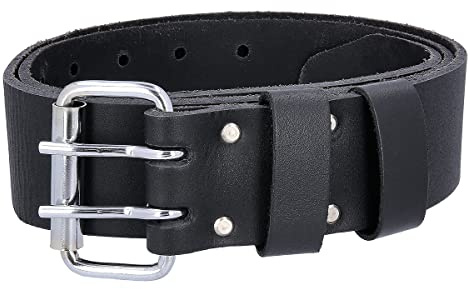 TOUGH MASTER Ceinture de travail en cuir, double broche de 5,1 cm en cuir de buffle avec coutures résistantes, pour homme/femme, noir