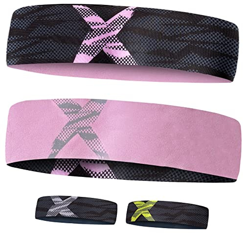 Pannband sport X att vända – smal, ultralätt, mycket elastiskt – svettband och hårband för män kvinnor och barn (Black Rose X singel pack)