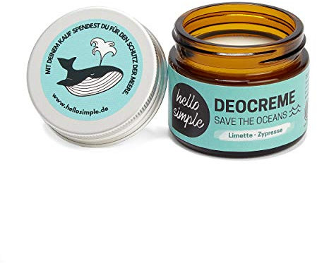 hello simple - Deocreme Deodorant Deo Creme (50 g) - SAVE THE OCEANS! Zertifizierte Naturkosmetik - Deo Frauen Männer - ohne Aluminium, vegan, bio, plastikfrei, 3er Pack (Limette-Zypresse)