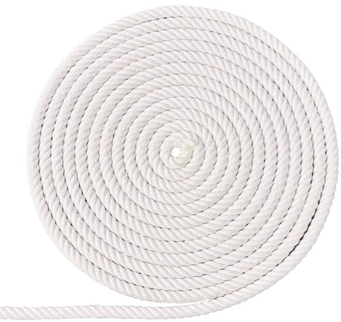 XINSHUNCAN Cotton Rope 8mm 20M,Natural White Thick 4 Strand Twisted Cotton Rope for DIY Craft,Wall Hanging,Plant Hangers,Macrame,Gardening,Knotting Decorative Projects