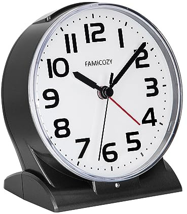 FAMICOZY Automatically Backlighted Alarm Clock,Silent No Ticking for Seniors Vision Impaired,Easy to Set,Big Numbers,Ascending Alarm,Gentle Wake,Snooze,2 AA Battery Operated,Black