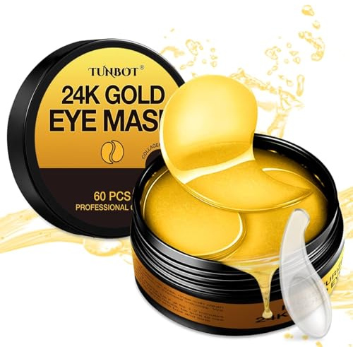 Tunbot Eye Mask - 60 Pieces - 24k Gold Eye Mask - Anti-Aging - Contains Collagen & Hyaluronic Acid - Removes Dark Circles, Puffiness & Wrinkles, Moisturizes - Home Skin Care