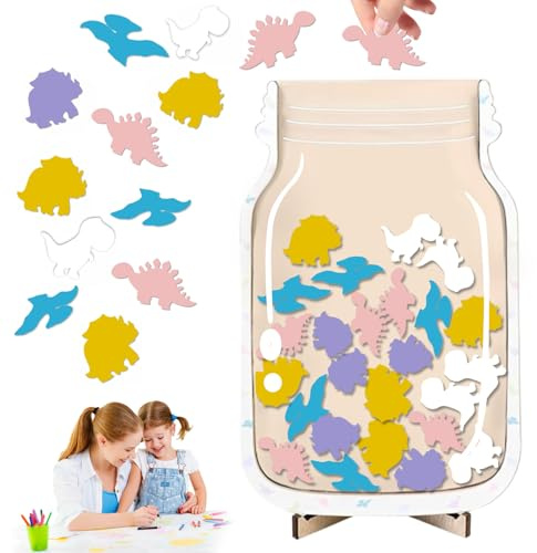 WEILONGB Bocal De Récompense Étoile pour Enfant,Tableau de Récompenses pour Enfant, Star Reward Jar,Pots De Récompense De Bon Comportement pour Garçons Et Filles (Dinosaures)